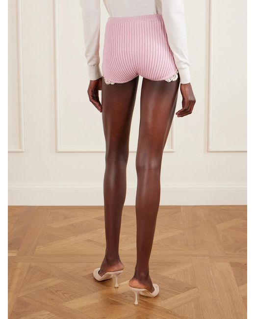 Magda Butrym Pink Crochet-Trimmed Knitted Cashmere Shorts