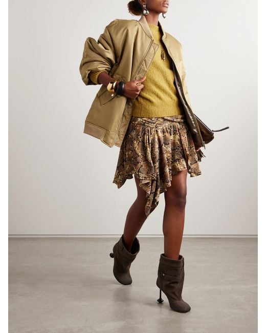 Isabel Marant Natural Clem Asymmetric Snake-Print Devoré Silk-Blend Mini Skirt