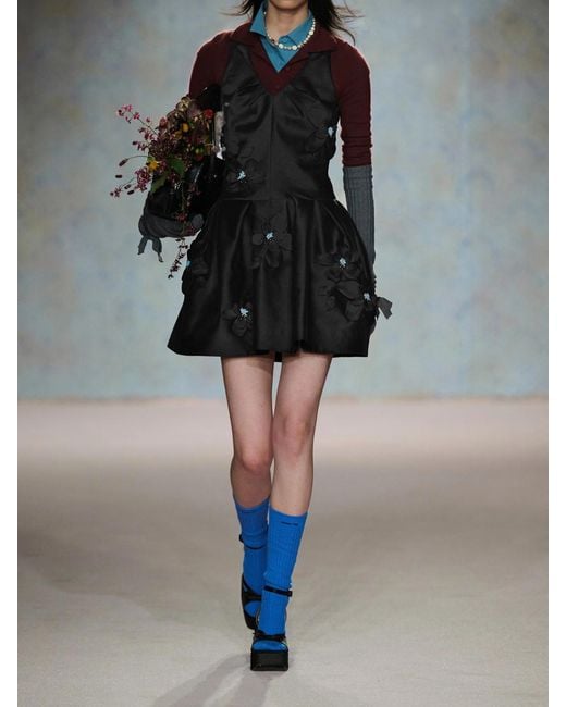 ShuShu/Tong Black Embellished Appliquéd Duchesse-Satin Mini Dress