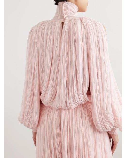 Alaïa Pink Turtleneck Fringed Wool-Blend Top