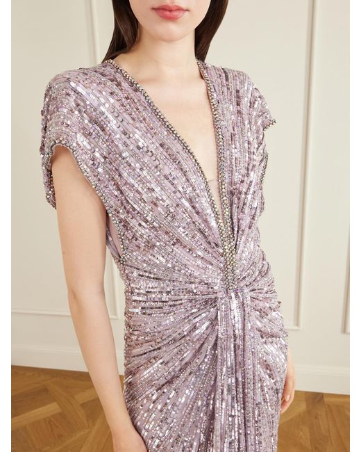 Jenny Packham Pink Zola Twisted Crystal-Embellished Sequined Tulle Gown