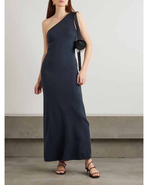 Lisa Yang Blue Olivia One-Shoulder Cotton And Cashmere-Blend Maxi Dress