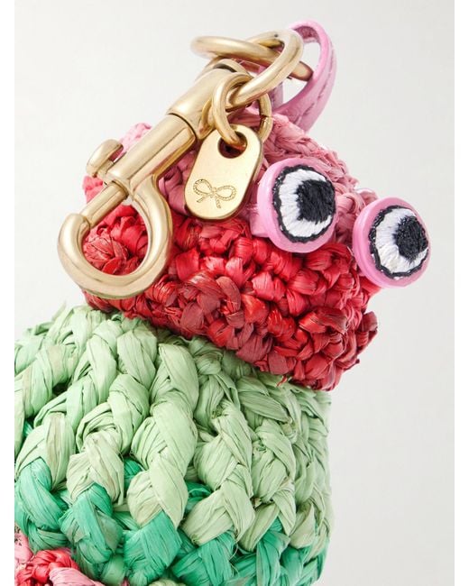 Anya Hindmarch Red Sea Urchin Leather-Trimmed Raffia Bag Charm