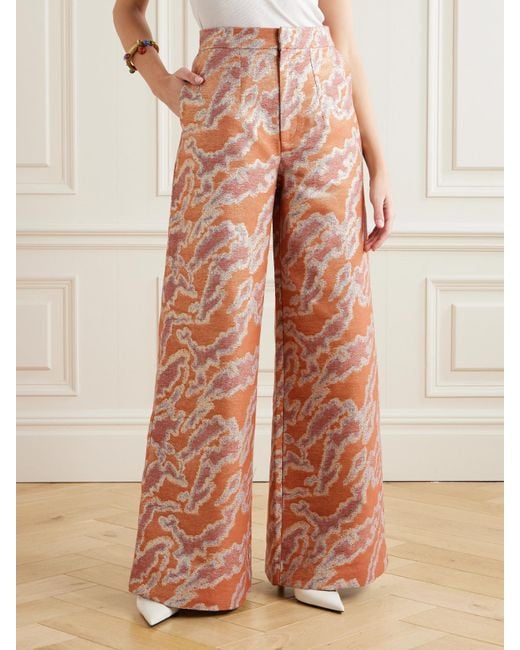 D'Estree Pink Lenore Hose Mit Weitem Bein Aus Metallic-Jacquard