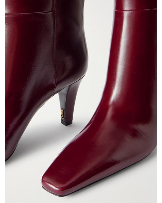 Saint Laurent Red Jill Glossed-Leather Knee Boots