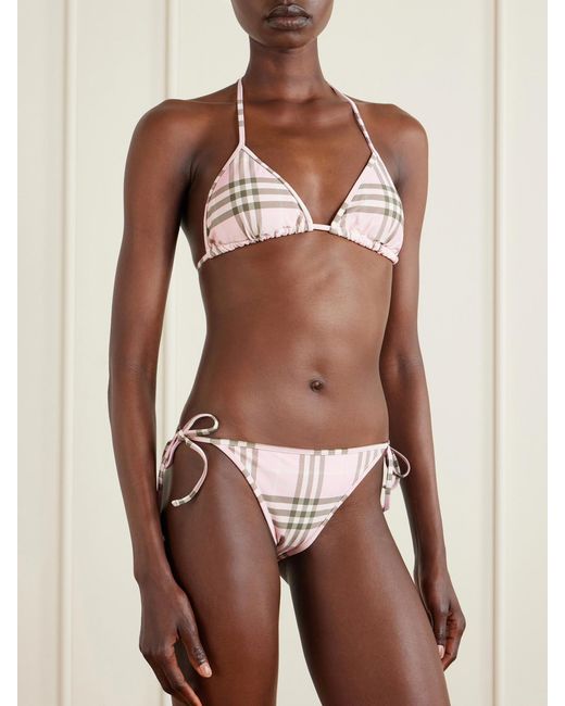 Burberry Natural Sadie Checked Bikini Top
