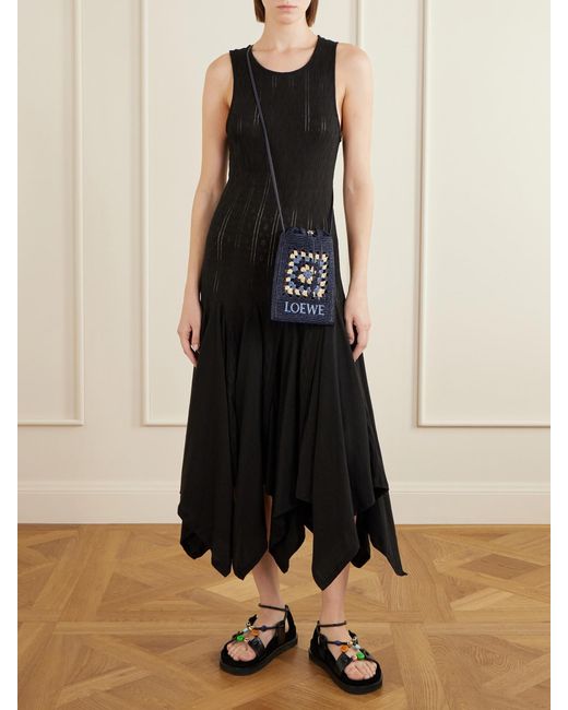 Loewe White Paula's Ibiza Logo-Embroidered Leather-Trimmed Crocheted Raffia Bucket Bag
