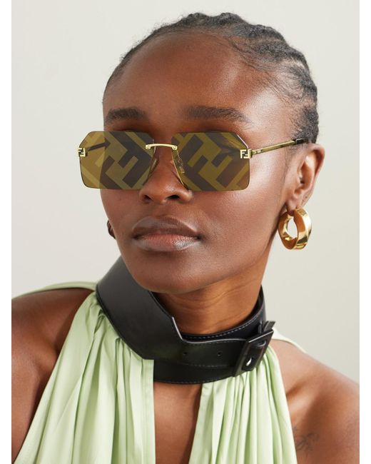 Fendi Natural Fendi Sky Rimless Rectangle-Frame-Tone Sunglasses
