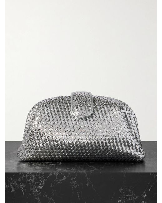Bottega Veneta Gray Lauren 1980 Small Intrecciato Metallic Leather Clutch