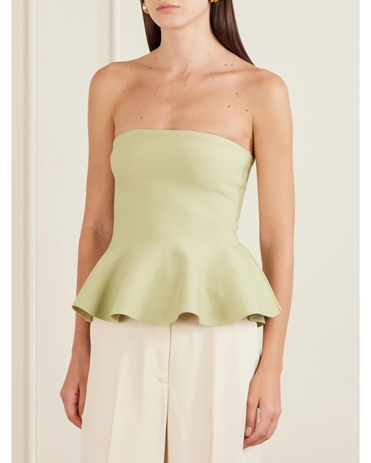 High Sport Green Eric Strapless Wool-Blend Peplum Top
