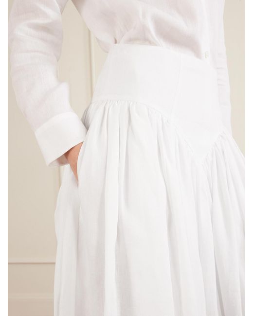Gabriela Hearst White Juniper Frayed Paneled Linen Midi Skirt