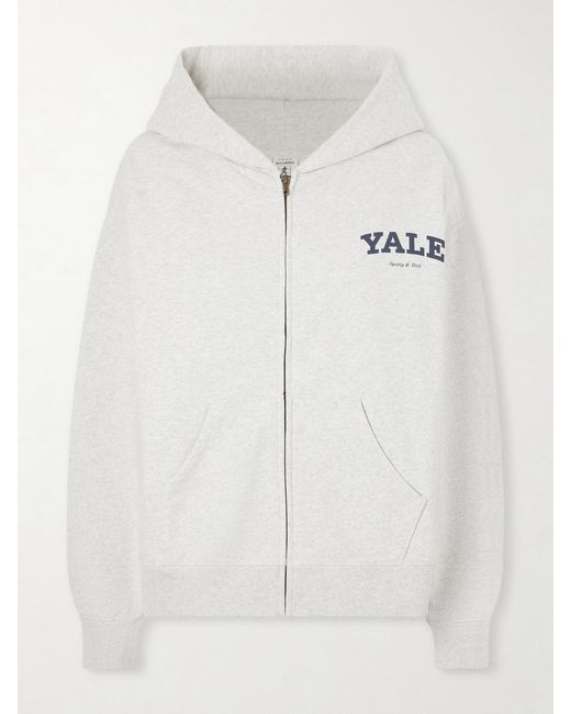 Sporty & Rich White Printed Cotton-Jersey Zip-Up Hoodie