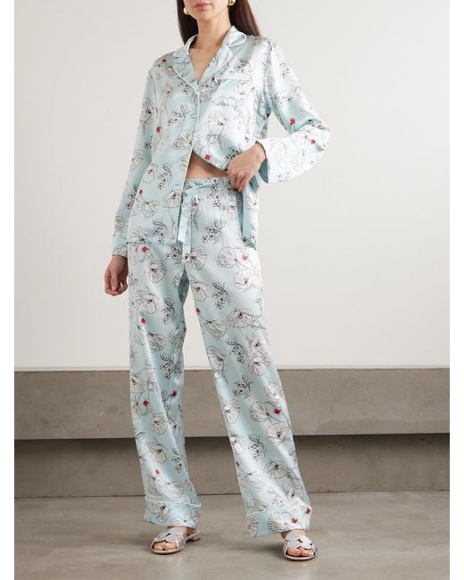 Olivia Von Halle Blue Lila Printed Silk-Satin Pajama Set
