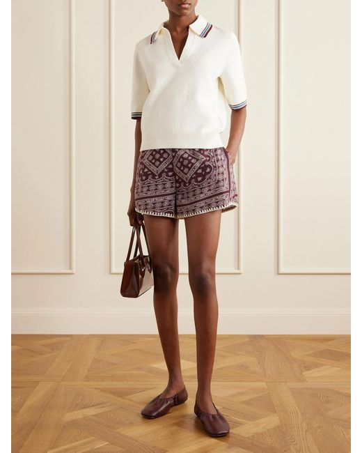 Veronica Beard Natural Quinelle Striped Cotton-Blend Polo Shirt