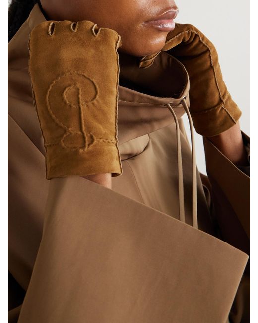 Burberry Brown Embroidered Suede Gloves