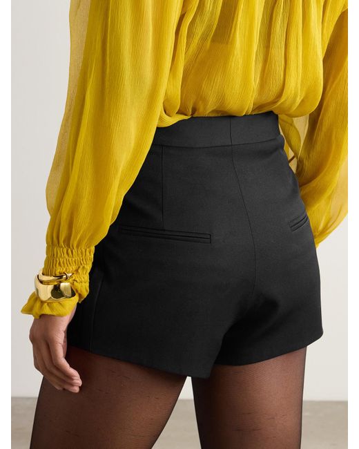 Saint Laurent Black Shorts Aus Grain De Poudre Aus Wolle Mit Falten