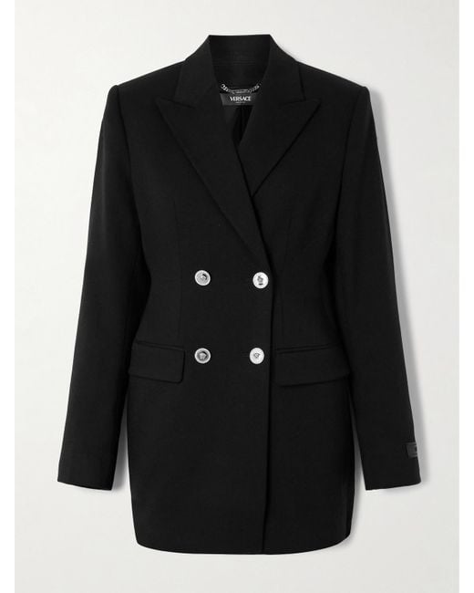 Mini-Robe À Double Boutonnage En Laine Mélangée Grain De Poudre À Découpe Versace en coloris Black
