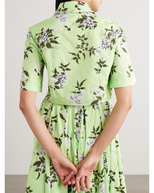 Emilia Wickstead Green Natalie Cropped Floral-Print Cotton-Poplin Shirt