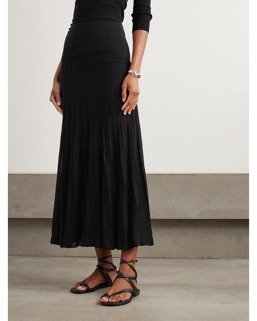 Isabel Marant Black Ezra Ribbed Cotton-Blend Midi Skirt