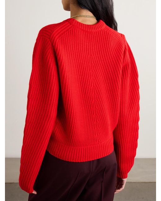 Chloé Red Logo-Detailed Ribbed Wool And Cashmere-Blend Sweater