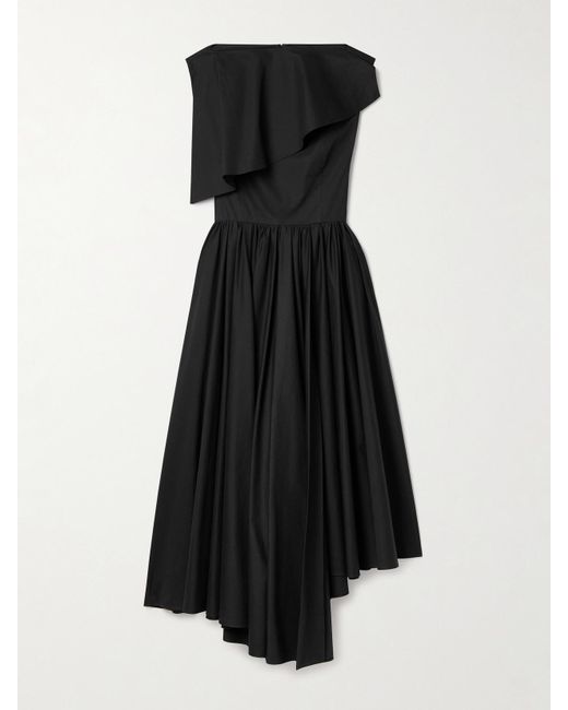 Salon 1884 Black Net Sustain Evanne Asymmetrisches Midikleid Aus Baumwollpopeline Mit Falten