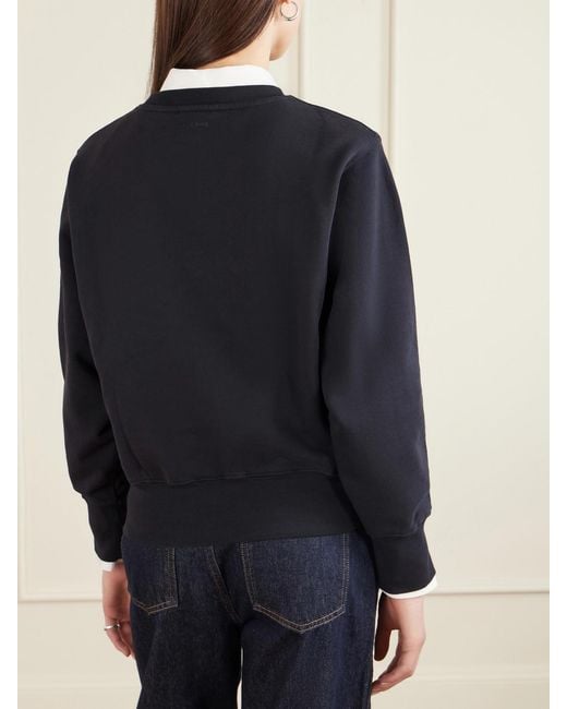 Anine Bing Blue Harry Embroidered Appliquéd Cotton-Jersey Sweatshirt