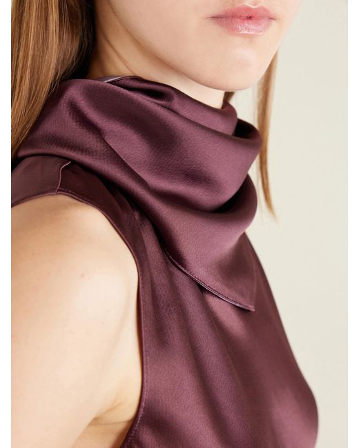 Leset Purple Barb Draped Satin Blouse