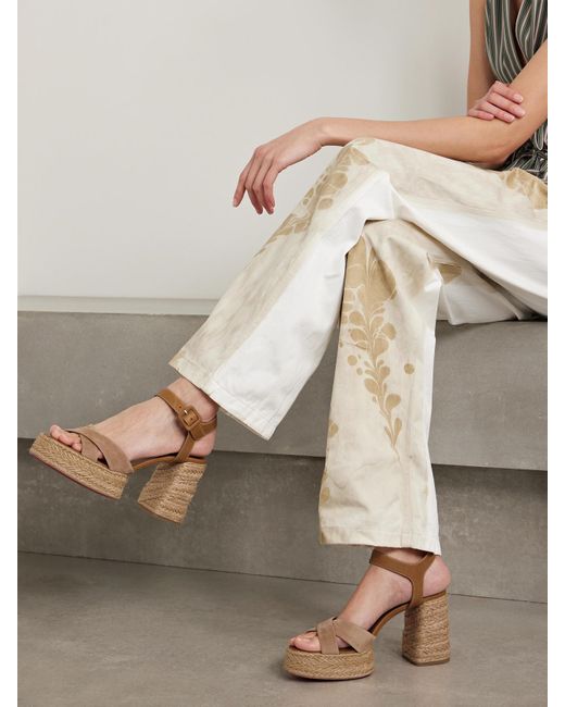 Christian Louboutin Natural Calakala 70 Espadrille-Plateausandalen Aus Leder Und Veloursleder