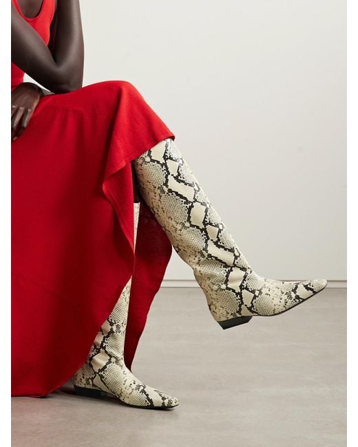Staud White Wally Snake-Effect Leather Knee Boots