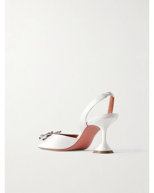 AMINA MUADDI White Begum Swarovski Crystal-Embellished Satin Slingback Pumps