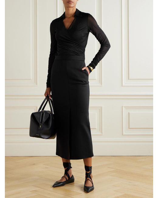 Max Mara Black Wickelbluse Aus Stretch-Jersey Mit Applikation