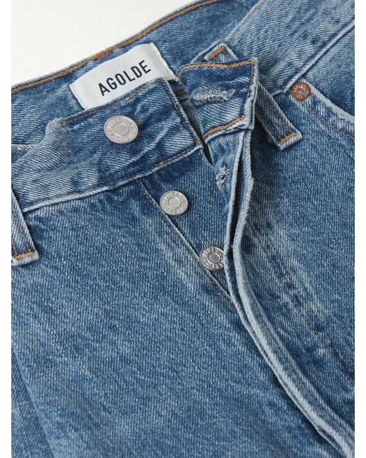 Agolde Blue Franka Pleated High-Rise Wide-Leg Jeans