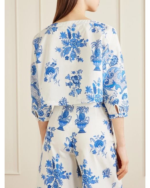 Emporio Sirenuse Blue New Jinny Chintz Floral-Print Cotton Blouse