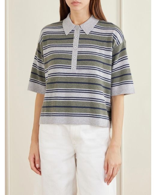 Twp Gray Striped Cashmere Polo Sweater