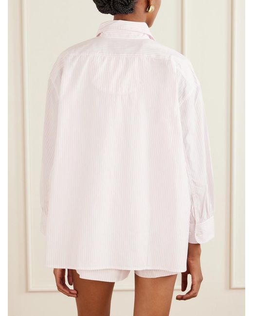 Suzie Kondi Pink Kappa Logo-Embroidered Striped Cotton-Poplin Shirt