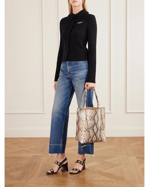 Chloé Natural Spin Embellished Snake-Effect Leather Tote Bag