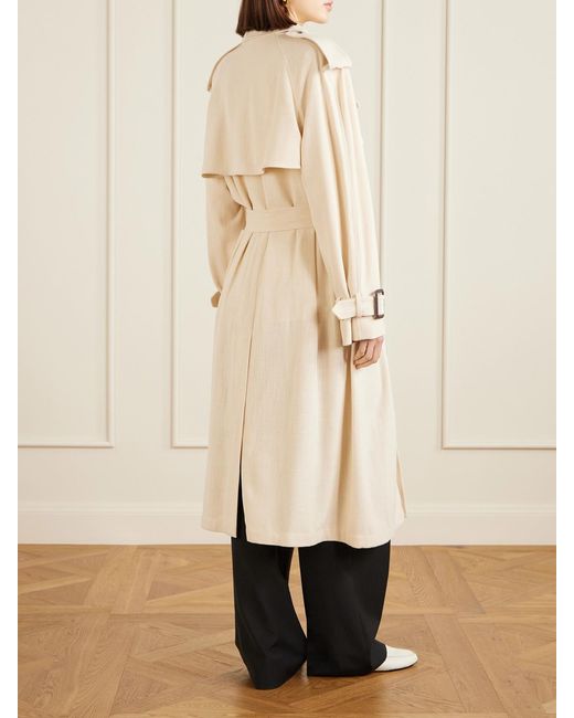 Wardrobe NYC Natural Double-Breasted Belted Technical Shell Trench Coat