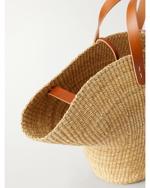 Muuñ Metallic Signora Leather-Trimmed Raffia Tote