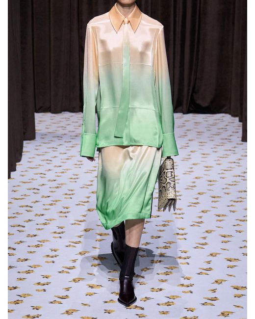 Jil Sander Green Dégradé-Satin Midi Skirt