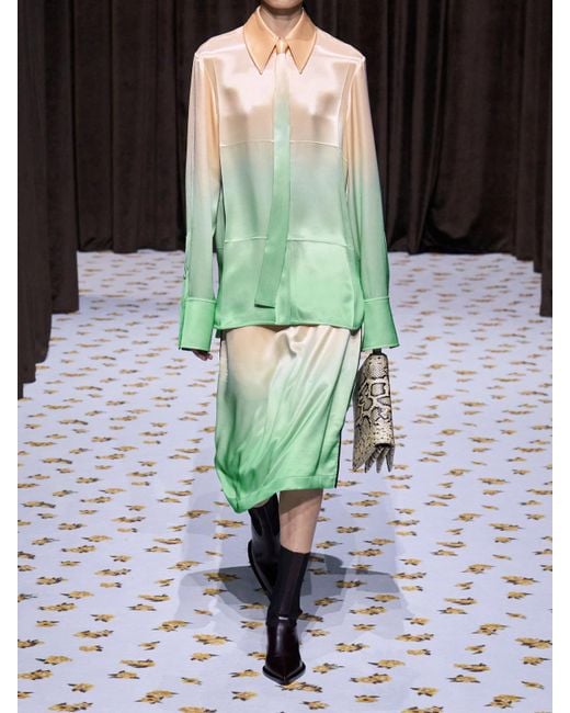 Jil Sander Green Midirock Aus Satin Mit Farbverlauf