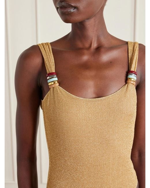 Oseree Natural Lumière Embellished Lurex Swimsuit