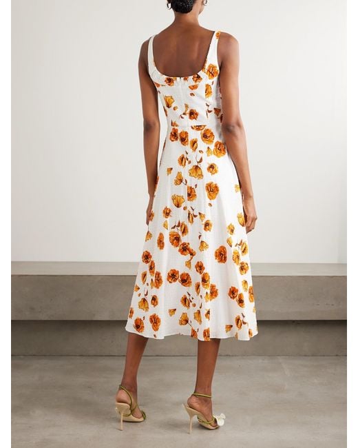 Emilia Wickstead White Verena Floral-Print Swiss-Dot Cotton-Blend Midi Dress