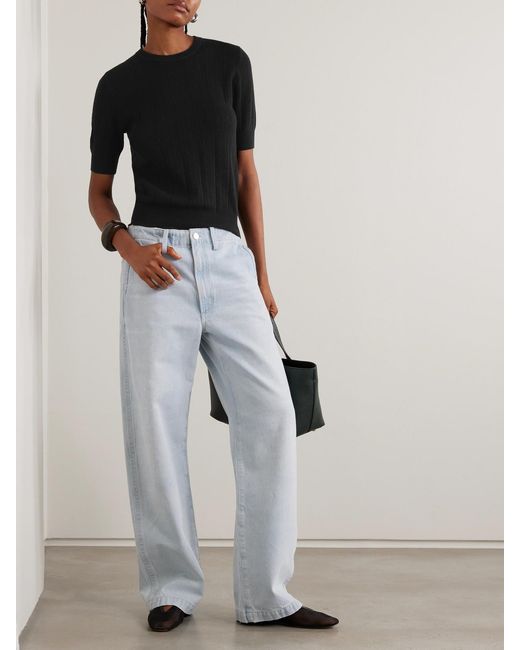 Lisa Yang Black Nika Pointelle-Knit Cotton And Cashmere-Blend Sweater