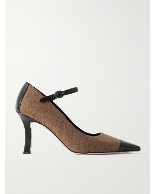 Manolo Blahnik White Semele 90 Leather-Trimmed Brushed Tweed Mary Jane Pumps