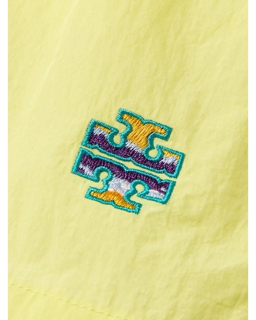 Tory Sport Yellow Embroidered Crinkled-Shell Shorts