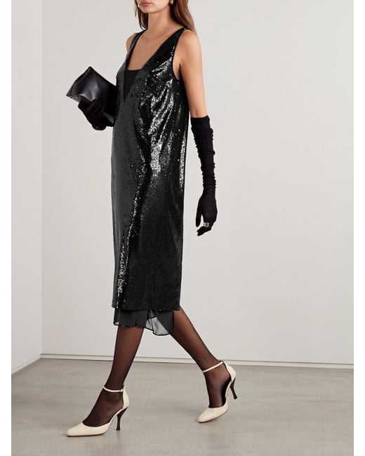 Robe Midi En Jersey À Sequins Et À Perles La Ligne en coloris Black