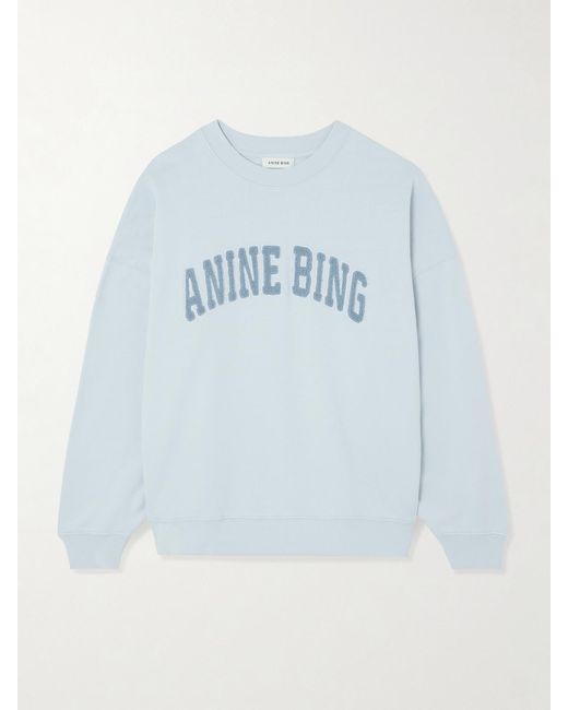 Anine Bing Blue Miles Oversized Appliquéd Cotton-Jersey Sweatshirt