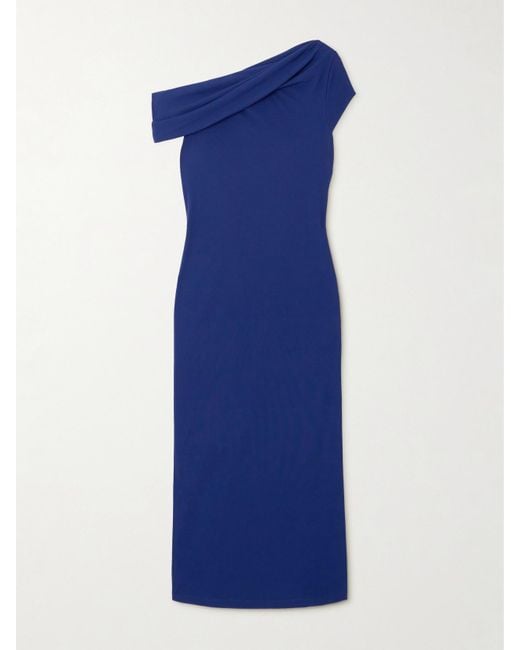 Givenchy Blue Asymmetric Draped Crepe Midi Dress