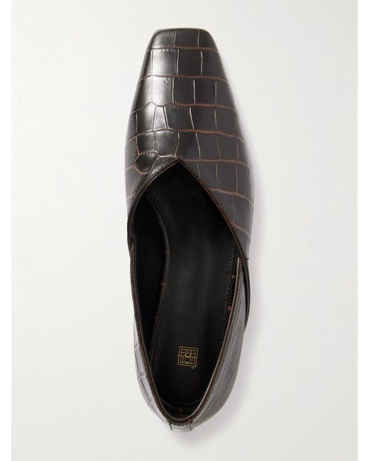 Totême Black The Everyday Croc-Effect Leather Ballet Flats