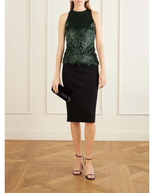 Dima Ayad Green Sequin-Embellished Jersey Blouse